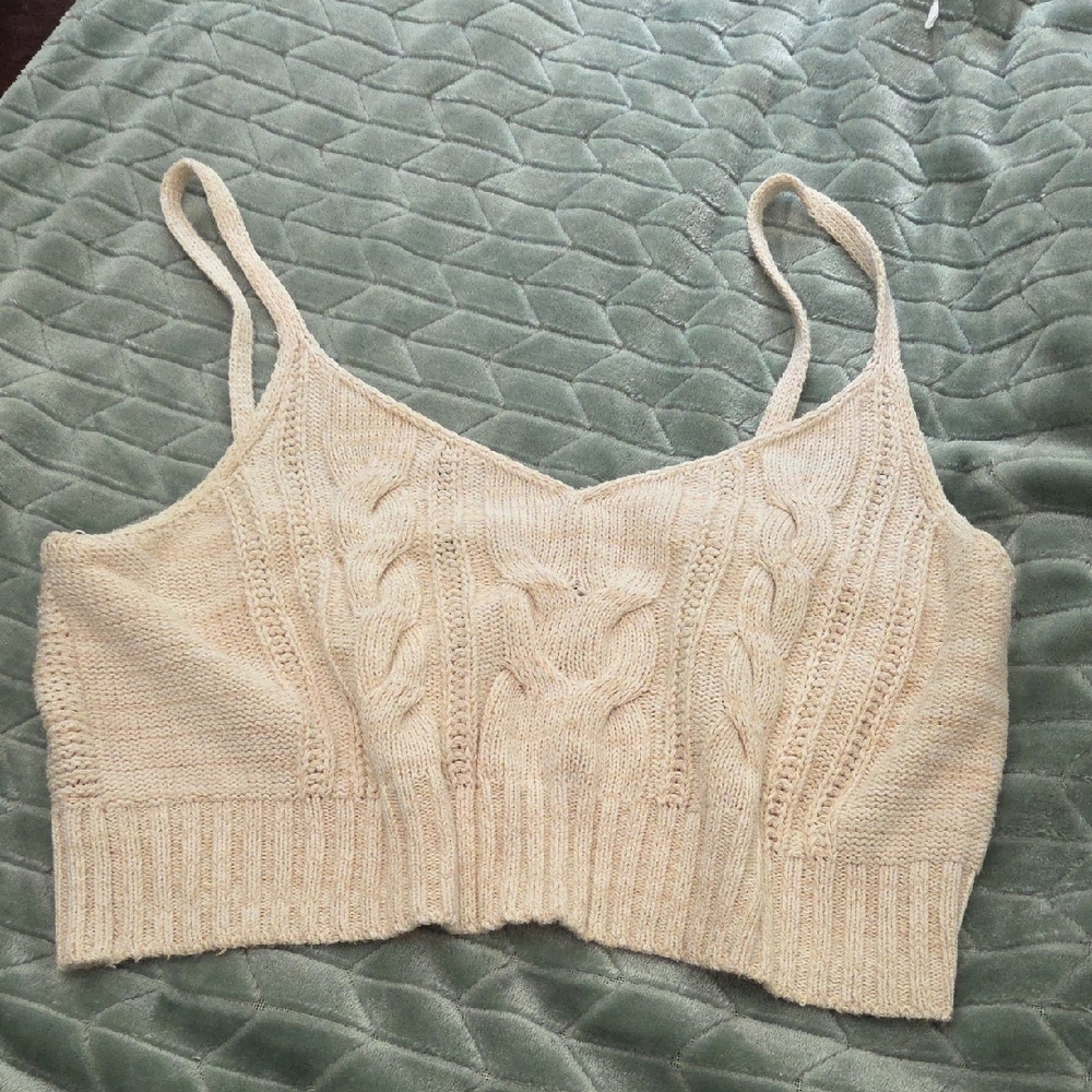 Wild Fable Beige Cable Knit Crop Top